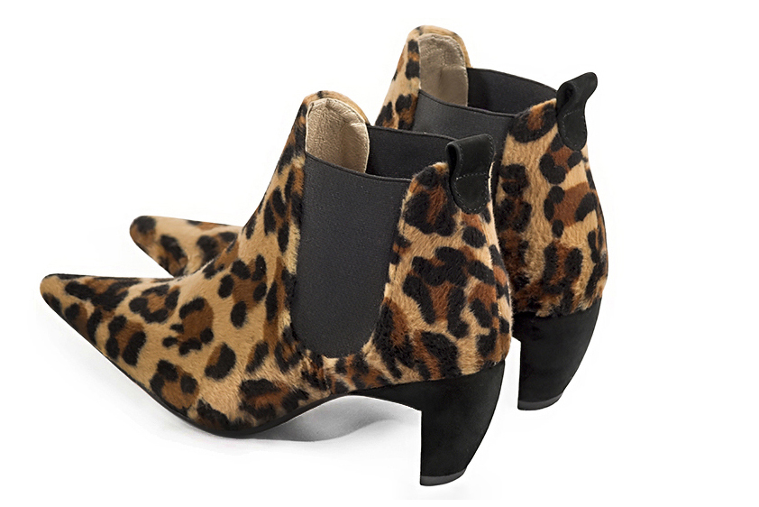 Safari black women's ankle boots with buckles. Pointed toe. Medium comma heels. Rear view - Florence KOOIJMAN